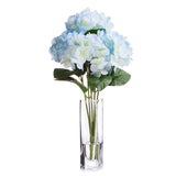 Enova Home Artificial Natural Touch Hydrangea Fake Silk Flowers in Clear Glass Vase with Faux Water for Home Decoration