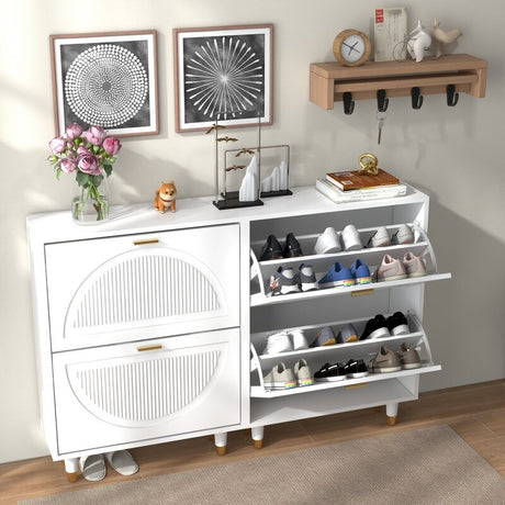 Entrance Shoe Cabinet, 24 in White Rack, Two Layer Flip Living Room Vertical Storage