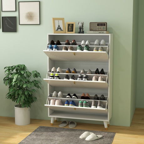 Entrance Shoe Cabinet, White Shoe Rack, Three Flip Drawers Living Room Vertical Shoe Storage