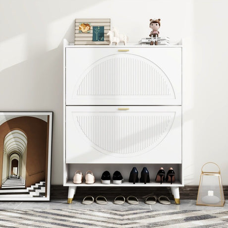 Entrance shoe Cabinet,45"H White shoe Rack, Two Layer Flip Vertical shoe Storage