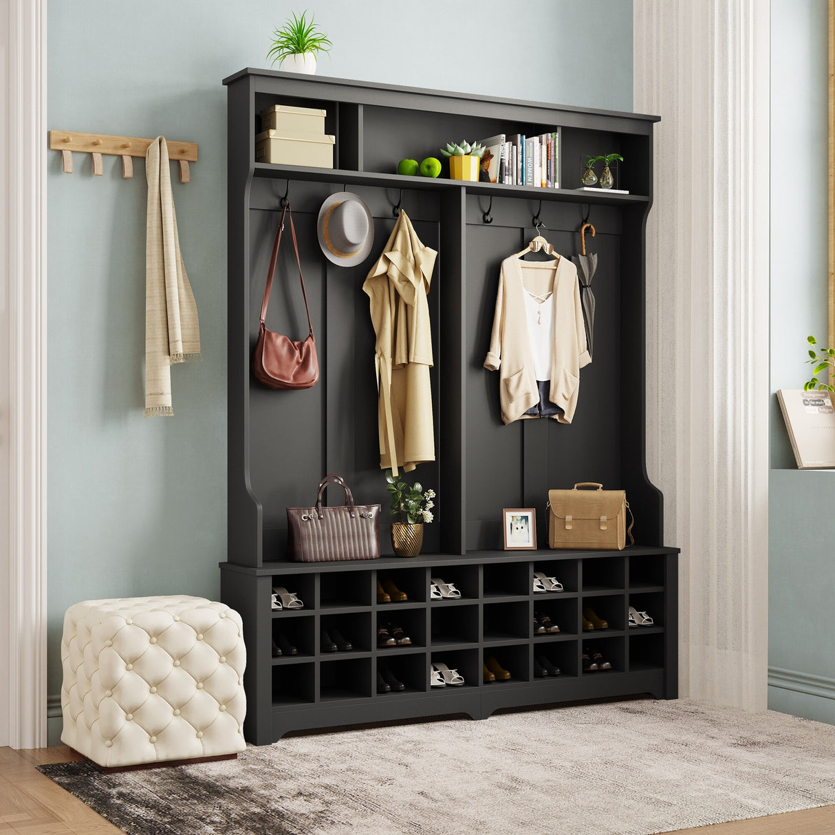 Entryway Bench 60" Wide Hall Tree with Ample Storage Space