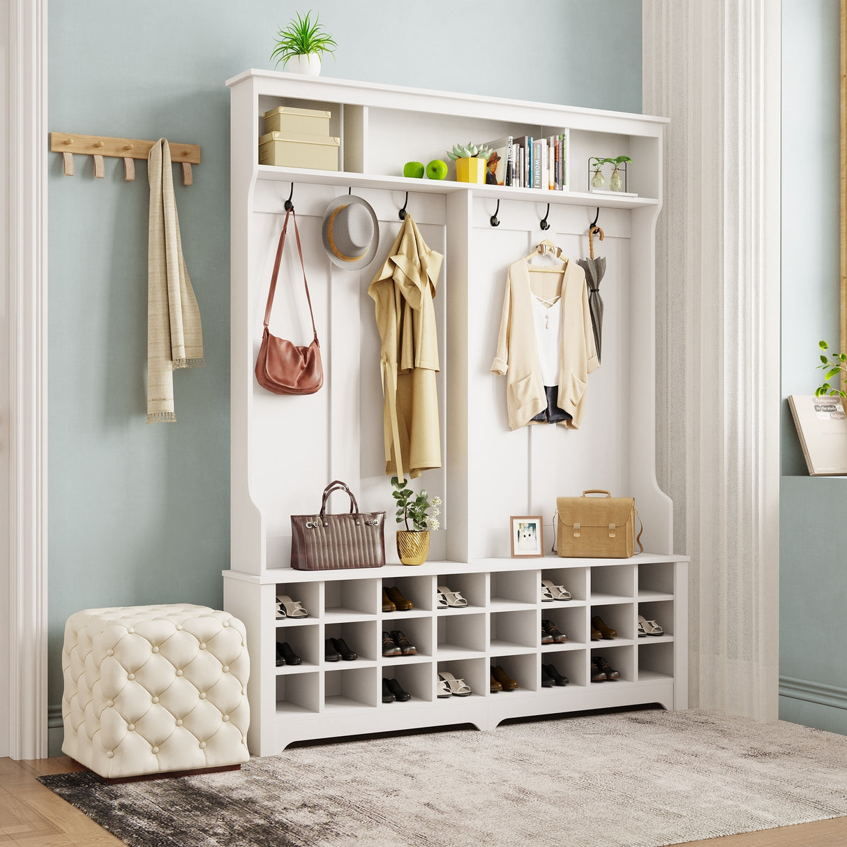 Entryway Bench 60" Wide Hall Tree with Ample Storage Space