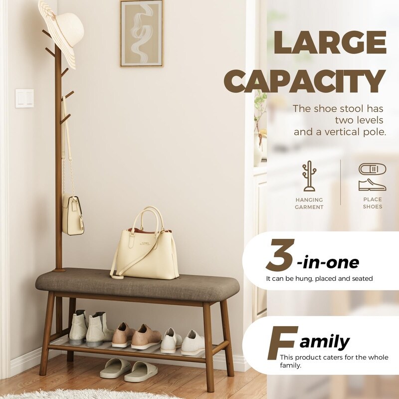 Entryway Bench - 13.3"D x 32.8"W x 64.5"H
