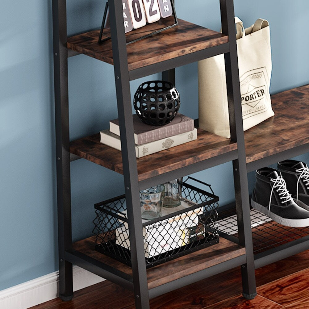 Entryway Coat Rack, Hall Trees with Hooks, Shelves and Bench