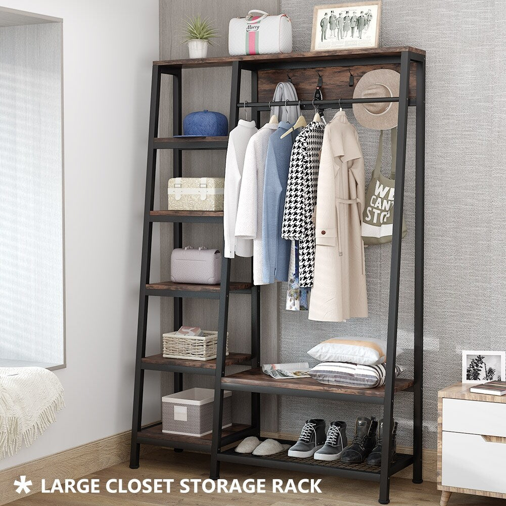 Entryway Coat Rack, Hall Trees with Hooks, Shelves and Bench