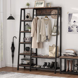 Entryway Coat Rack, Hall Trees with Hooks, Shelves and Bench