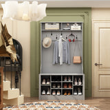 Entryway Hall Trees Bench Shoe Storage Cabinet Coat Rack Hooks White