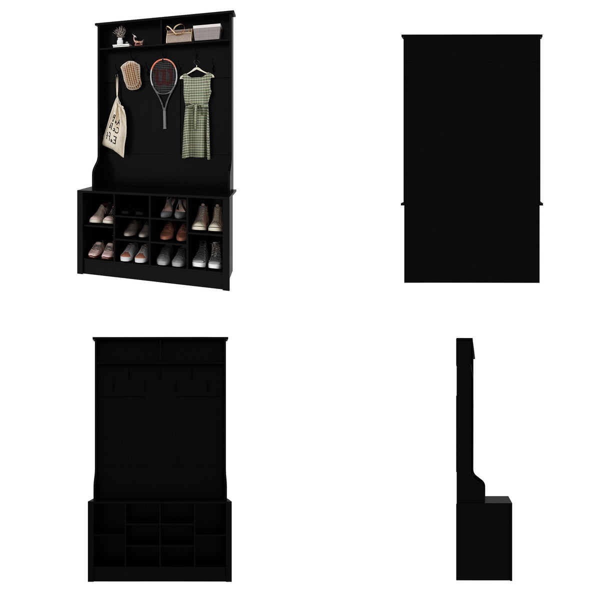Entryway Hall Trees Bench Shoe Storage Cabinet Coat Rack Hooks White