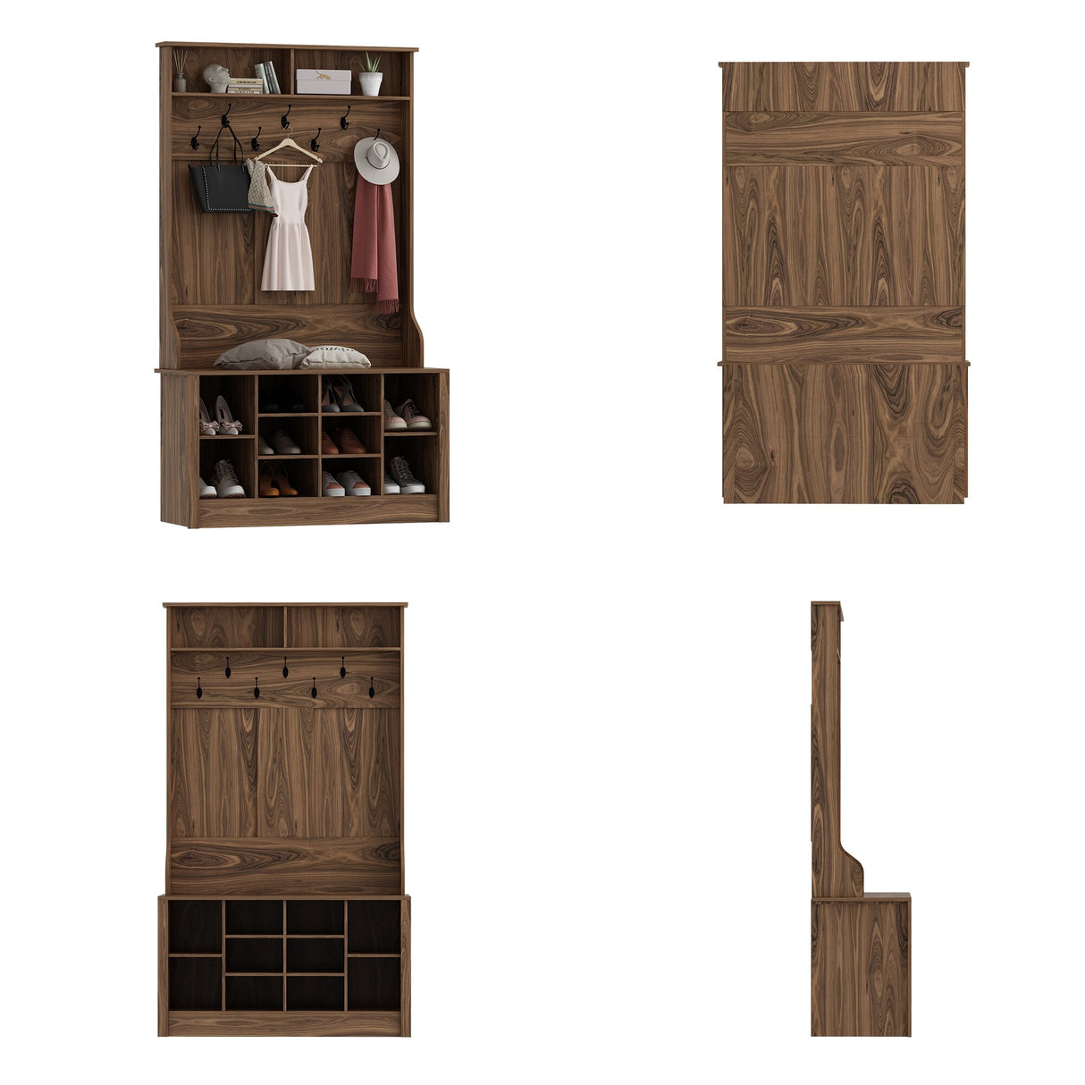 Entryway Hall Trees Bench Shoe Storage Cabinet Coat Rack Hooks White