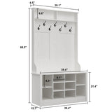 Entryway Hall Trees Bench Shoe Storage Cabinet Coat Rack Hooks White