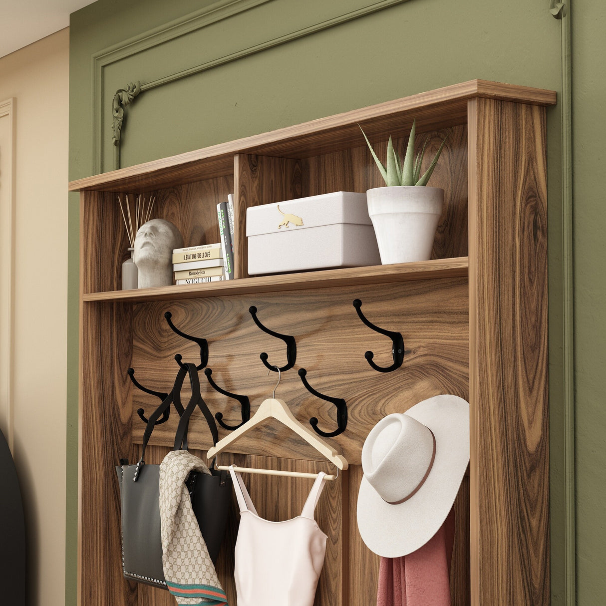 Entryway Hall Trees Bench Shoe Storage Cabinet Coat Rack Hooks White