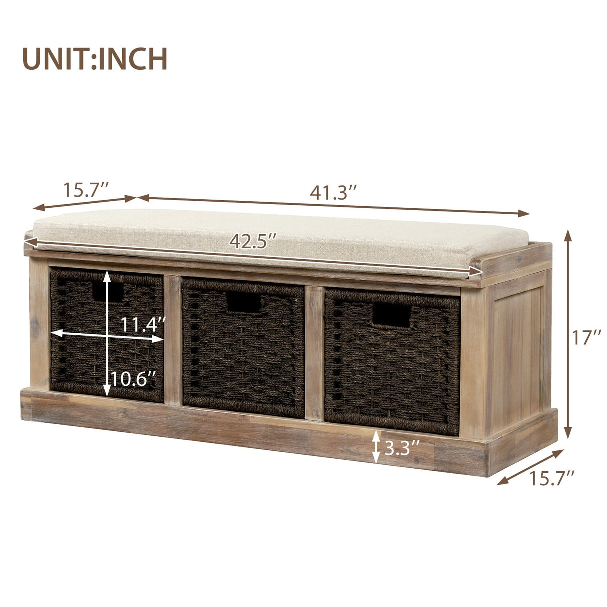 Nestfair Entryway Storage Bench with Cushion and Basket