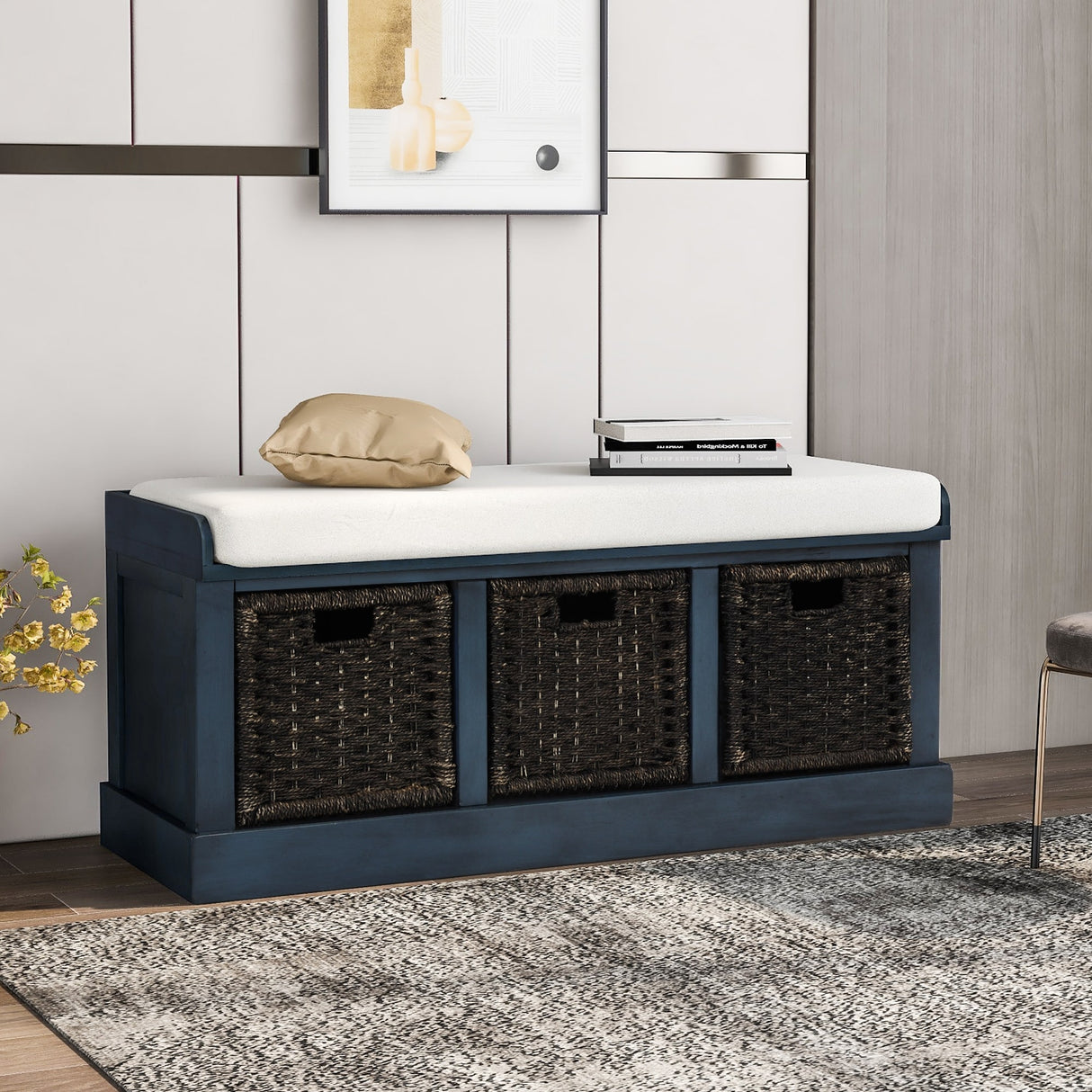 Nestfair Entryway Storage Bench with Cushion and Basket