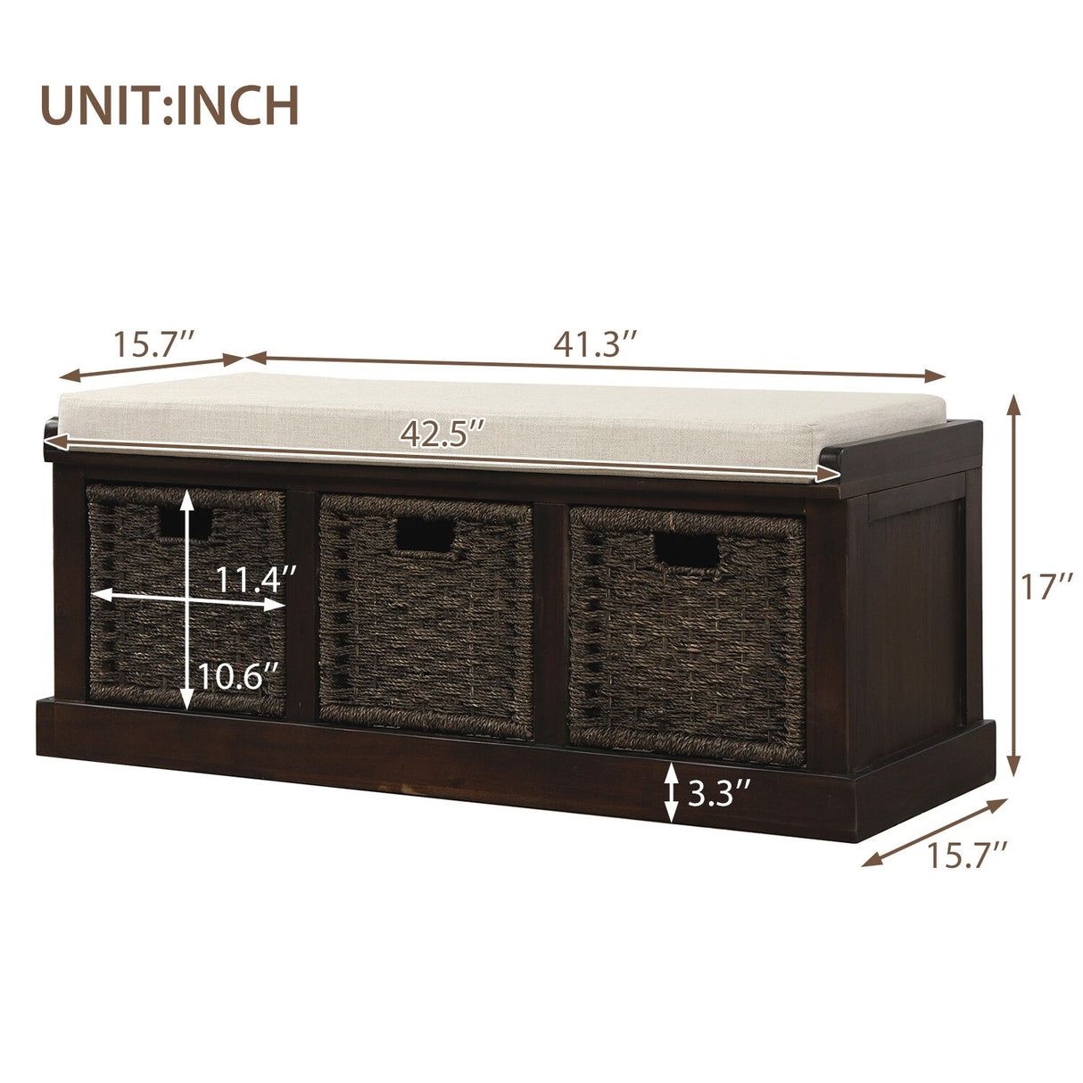 Nestfair Entryway Storage Bench with Cushion and Basket