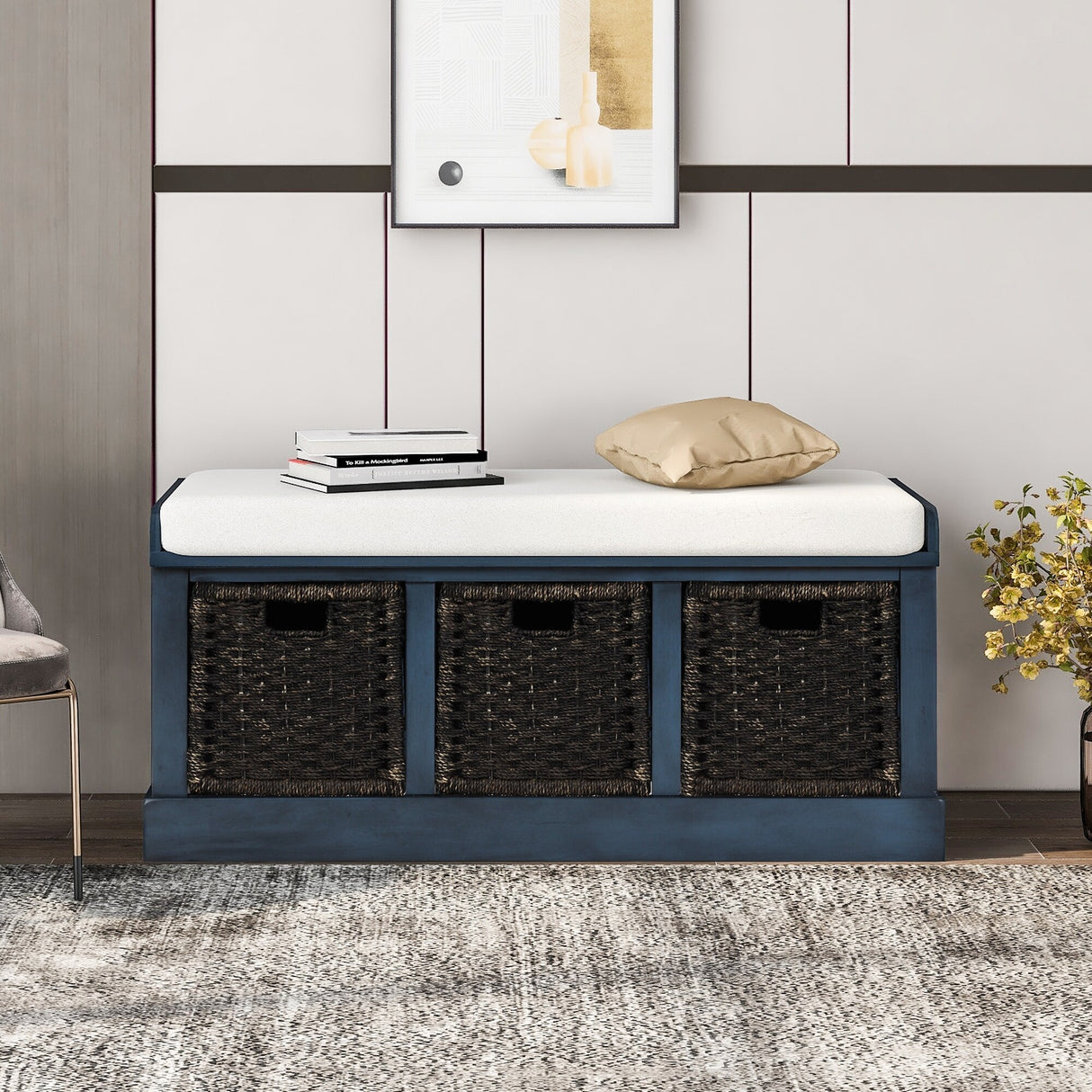 Nestfair Entryway Storage Bench with Cushion and Basket