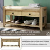 Entryway Storage Bench with Cushioned Seat and Drawers - 39"L x 14"W x 19.8"H