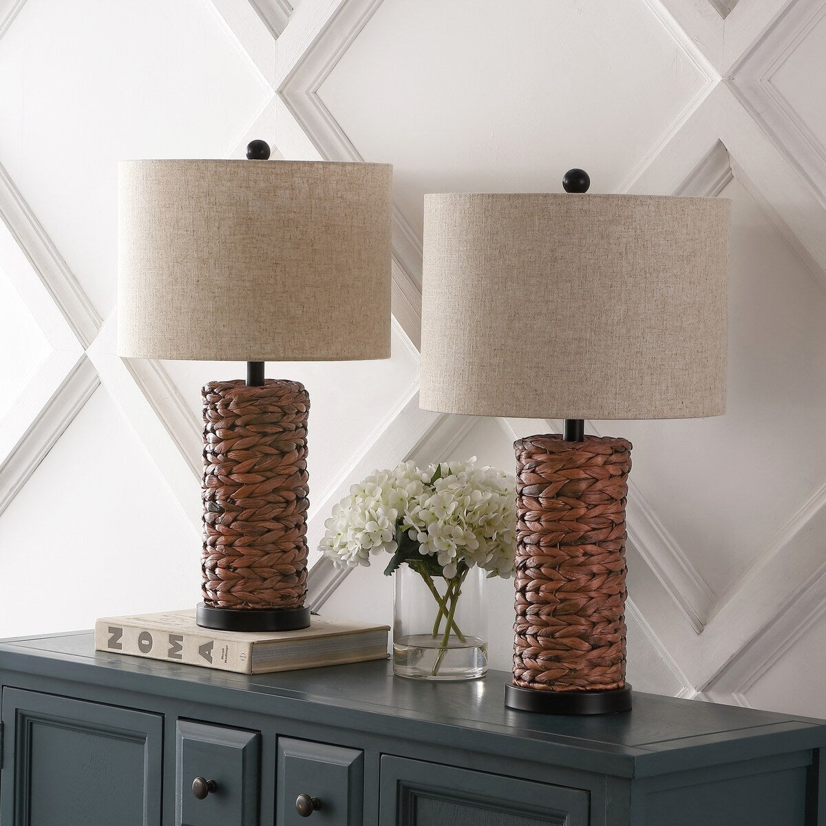 Enzo 25" Coastal Water Hyacinth LED Table Lamp, (Set of 2), by JONATHAN Y