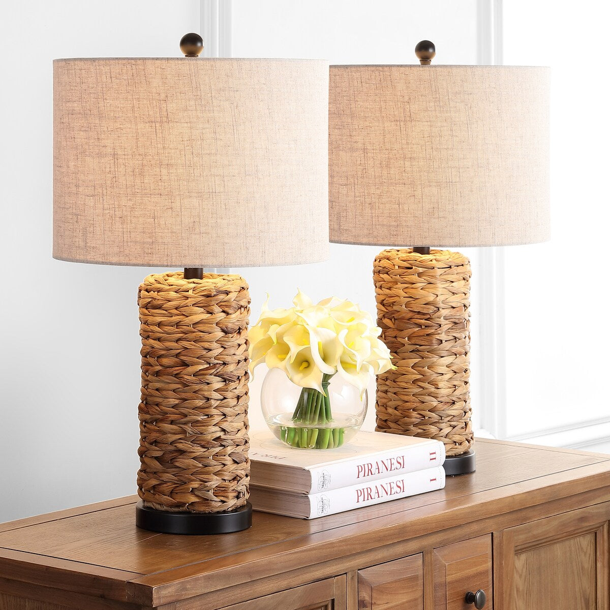 Enzo 25" Coastal Water Hyacinth LED Table Lamp, (Set of 2), by JONATHAN Y