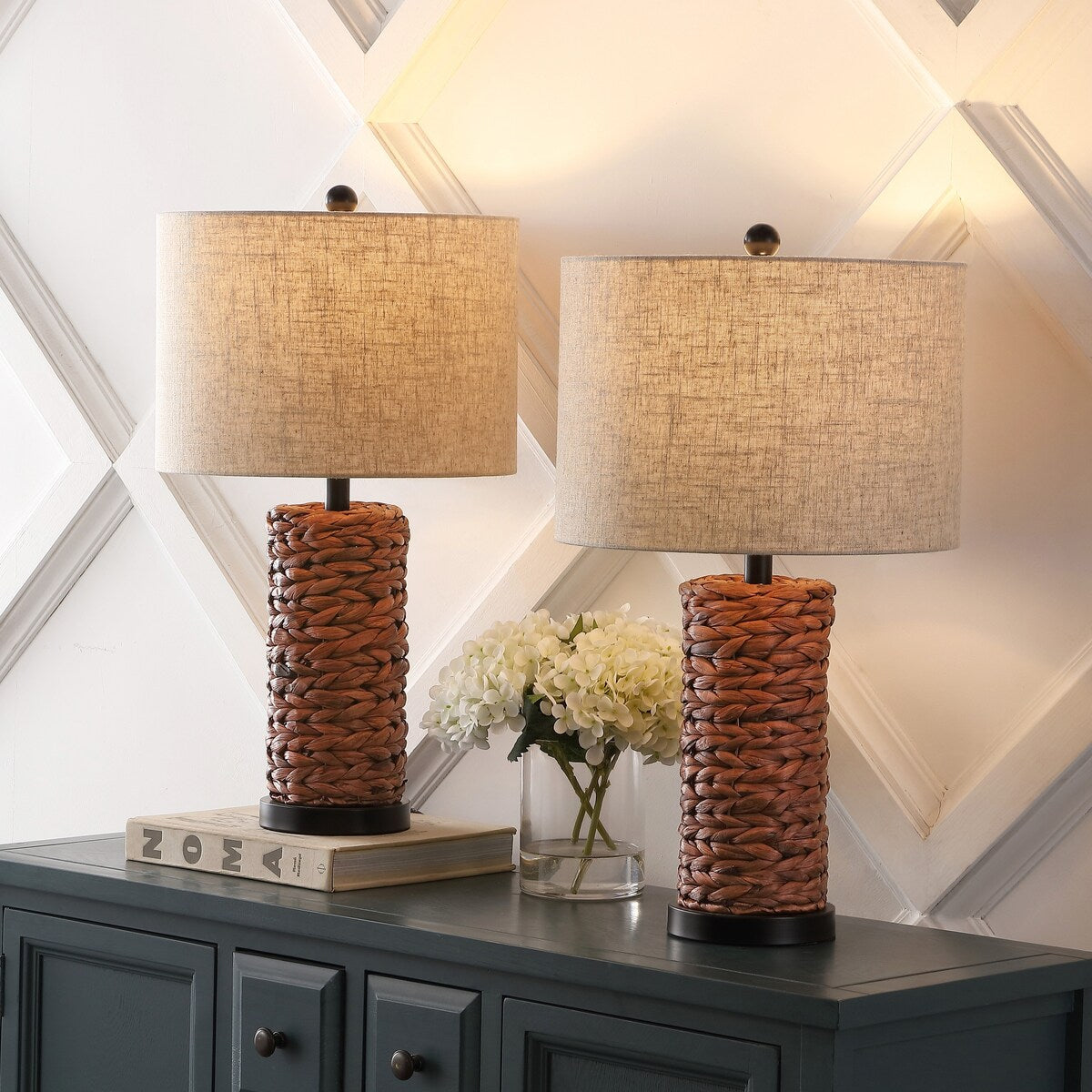 Enzo 25" Coastal Water Hyacinth LED Table Lamp, (Set of 2), by JONATHAN Y