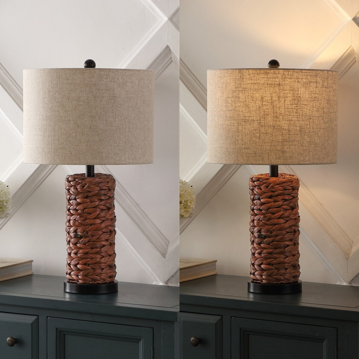 Enzo 25" Coastal Water Hyacinth LED Table Lamp, (Set of 2), by JONATHAN Y