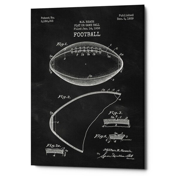 Epic Graffiti "Football Blueprint Patent Chalkboard" Giclee Canvas Wall Art, 12" x 18"