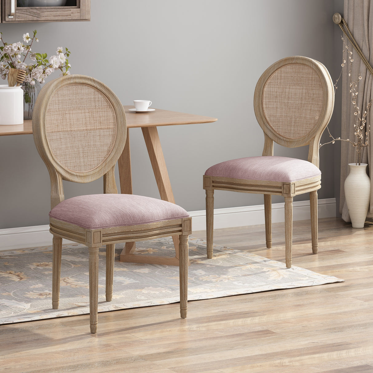 Epworth Wooden Dining Chair with Wicker and Fabric Seating (Set of 2) by Christopher Knight Home