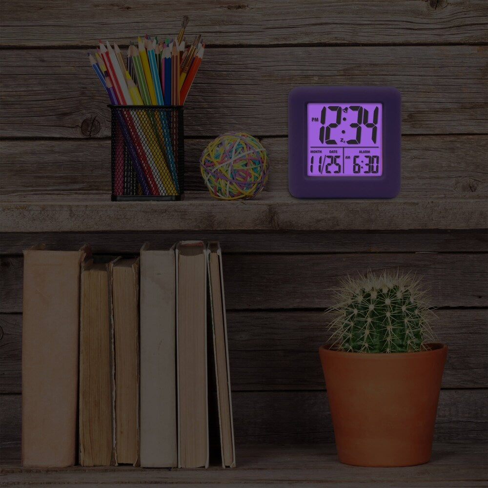Equity by La Crosse Soft Purple Cube LCD Alarm Clock