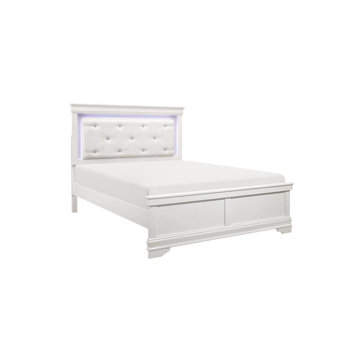 Eran 3 Piece White Modern Faux Leather Upholstered Tufted LED Panel Bedroom Set
