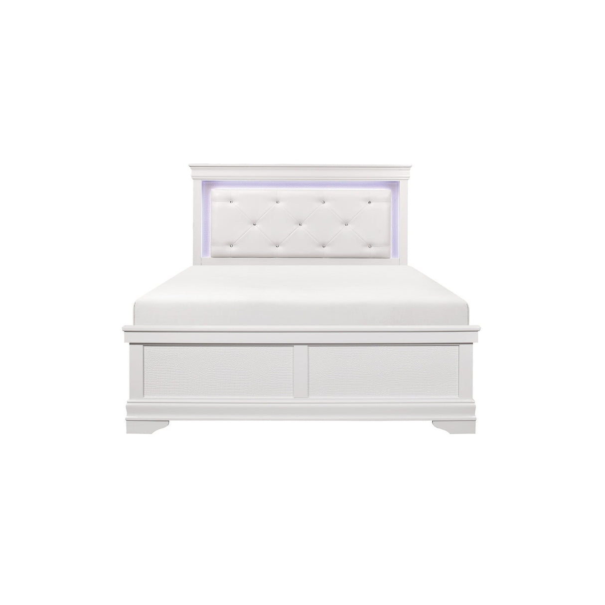 Eran 3 Piece White Modern Faux Leather Upholstered Tufted LED Panel Bedroom Set