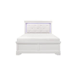 Eran 3 Piece White Modern Faux Leather Upholstered Tufted LED Panel Bedroom Set