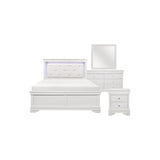 Eran 3 Piece White Modern Faux Leather Upholstered Tufted LED Panel Bedroom Set