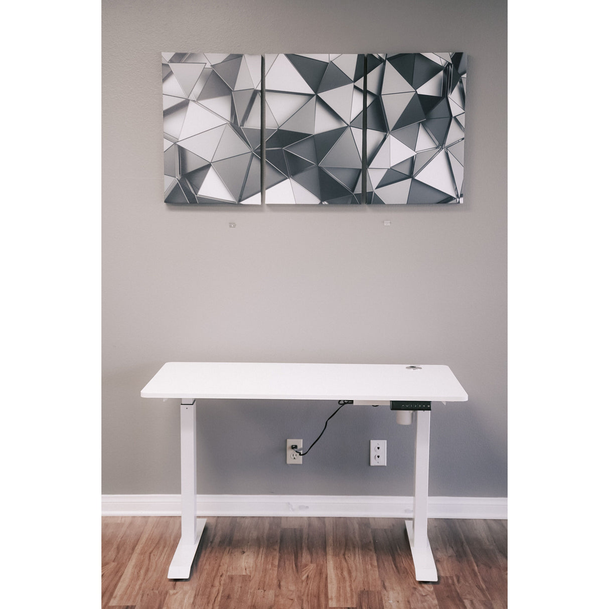 ErgoMax Electric Height Adjustable Single Motor Desk Frame w/ 48'' x 24'' Tabletop, 45.25 Inch Max Height, White