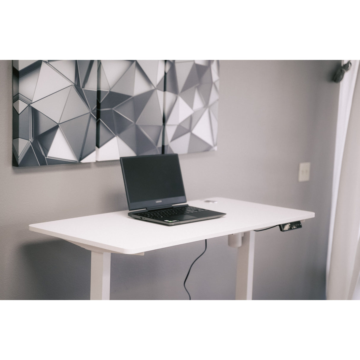 ErgoMax Electric Height Adjustable Single Motor Desk Frame w/ 48'' x 24'' Tabletop, 45.25 Inch Max Height, White
