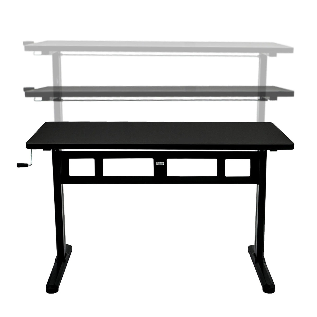 ErgoMax Office Black Adjustable Height Crank Desk w/ Tabletop, 45 Inch Max Height