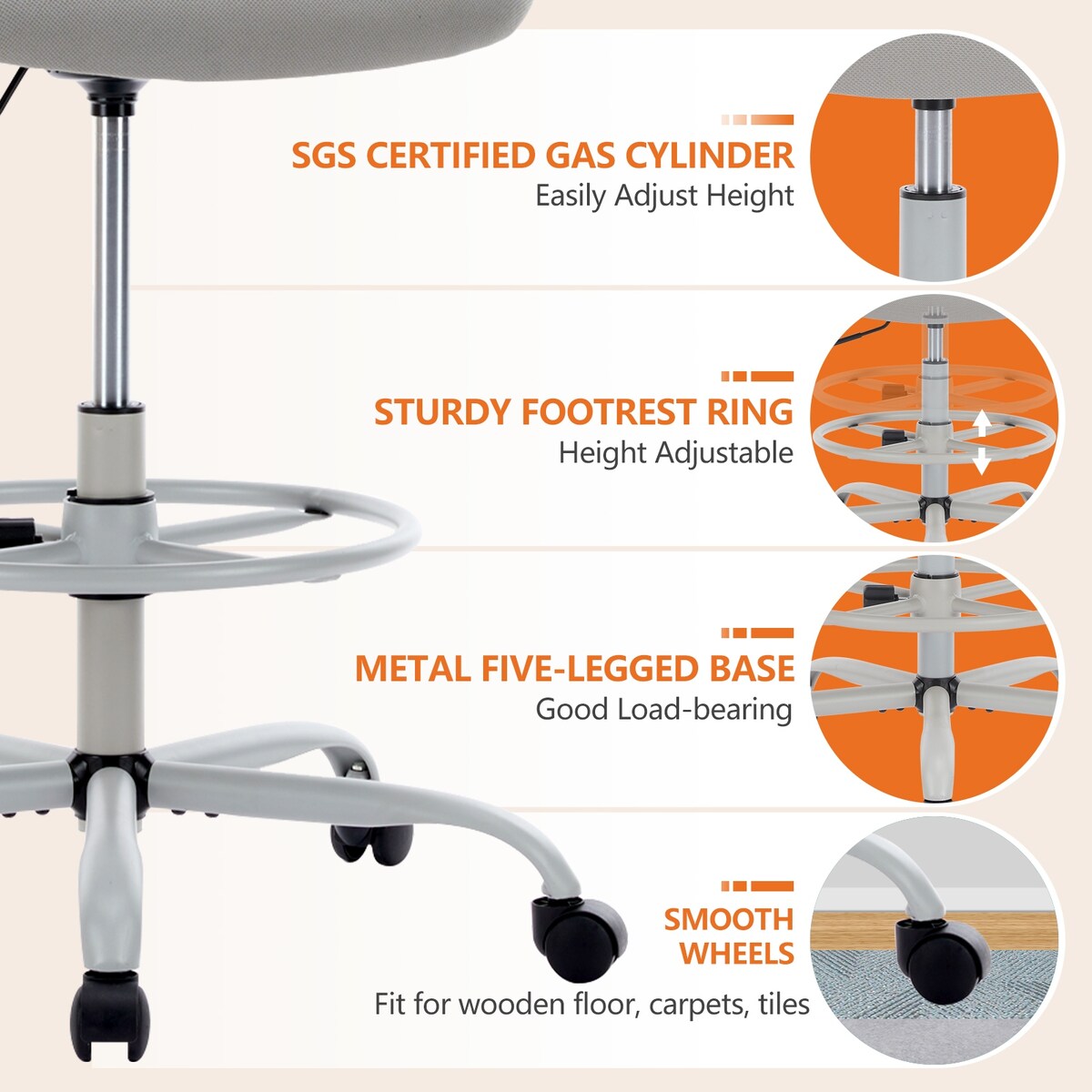 Ergonomic Drafting Chair Tall Standing Desk Office Chair
