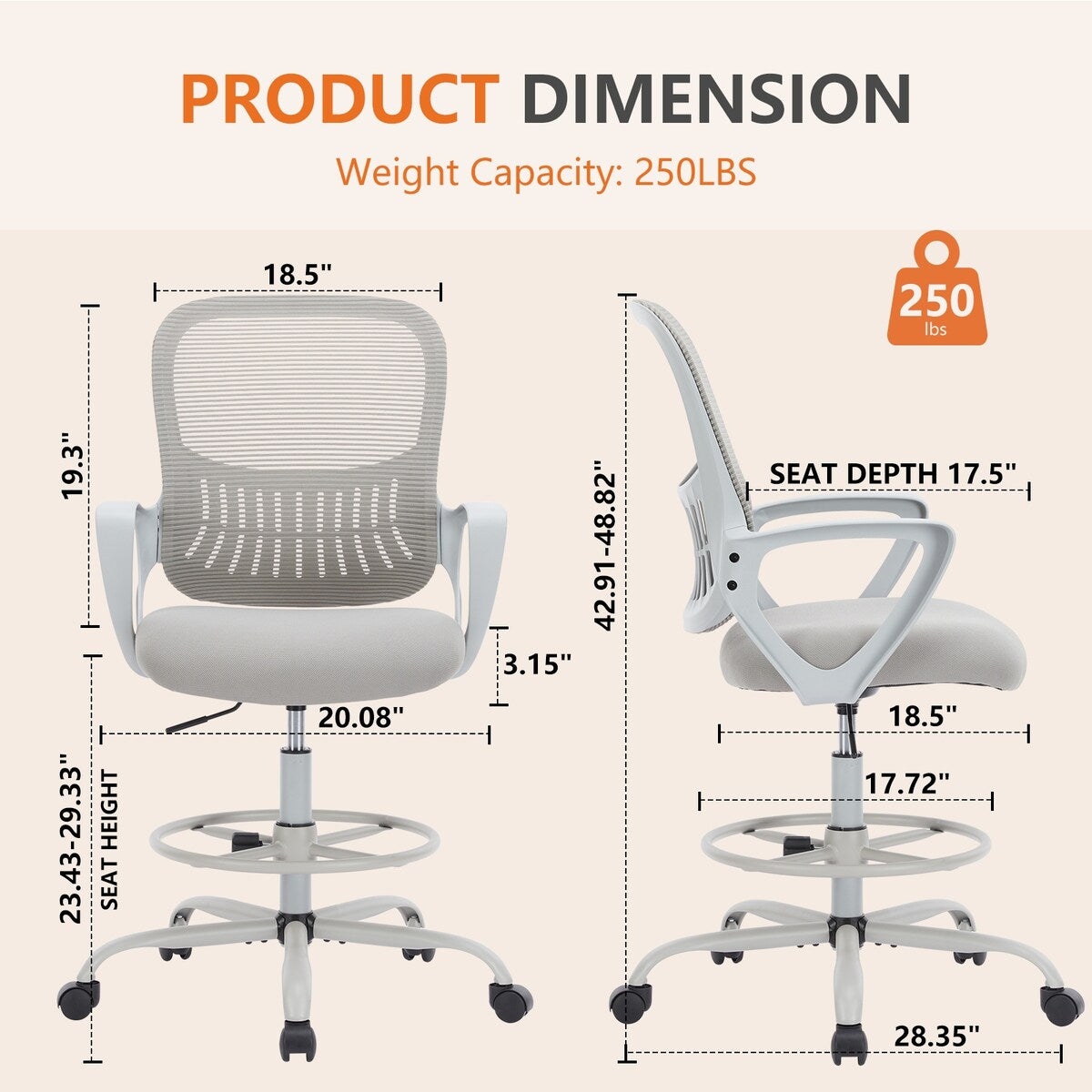 Ergonomic Drafting Chair Tall Standing Desk Office Chair