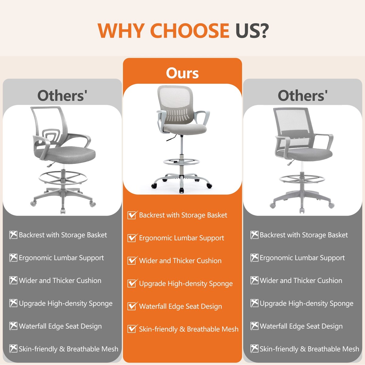 Ergonomic Drafting Chair Tall Standing Desk Office Chair
