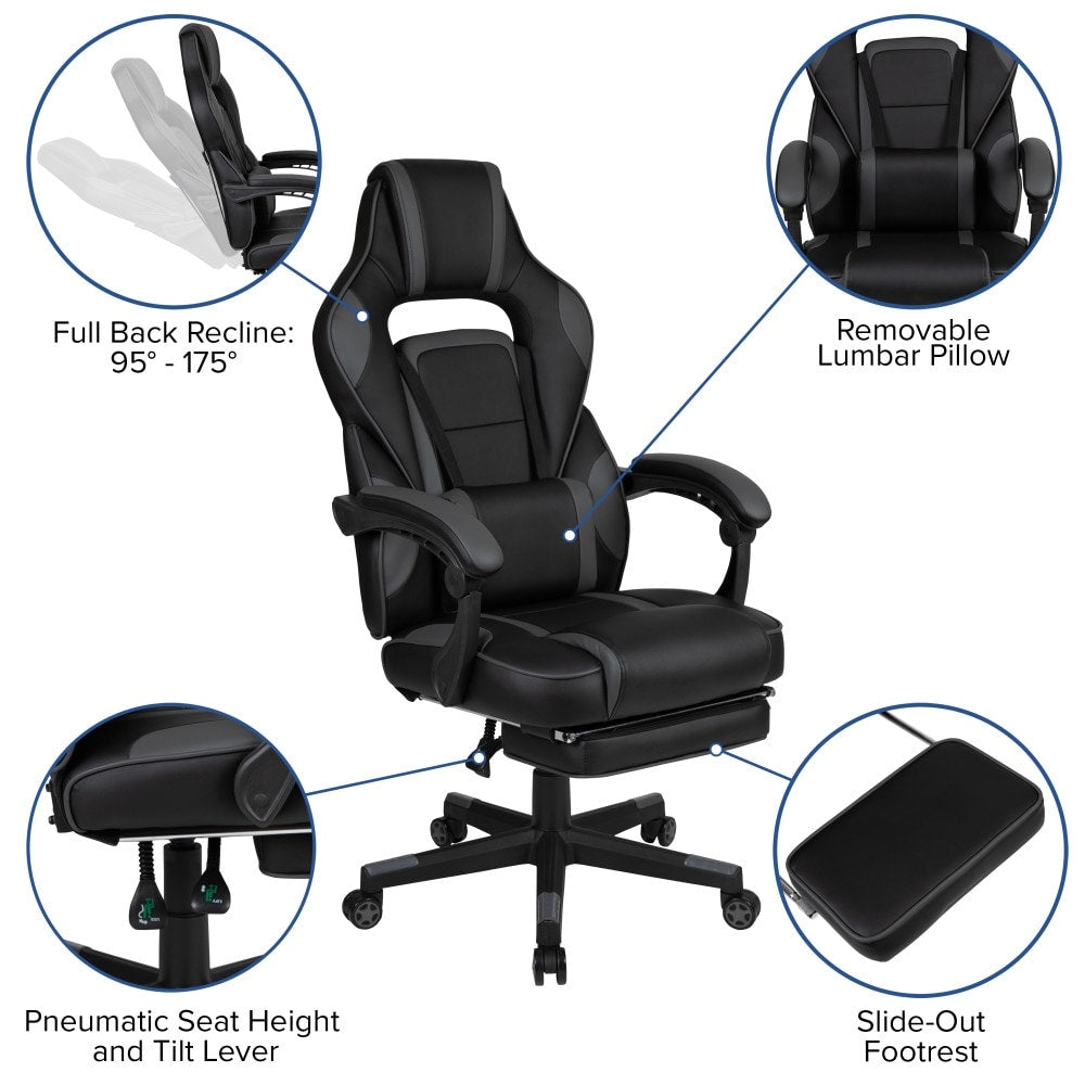 Ergonomic Gaming Chair -Recline Back/Arms, Footrest, Massaging Lumbar