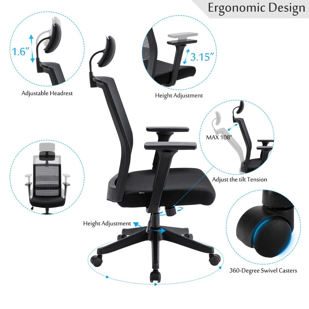 GZMR Ergonomic Office Chair Adjustable Headrest Mesh Office Chair