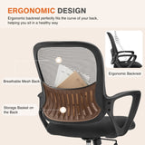 Ergonomic Office Chair Home Desk Mesh Chair with Fixed Armrest Executive Computer Chair with Soft Foam Seat Cushion