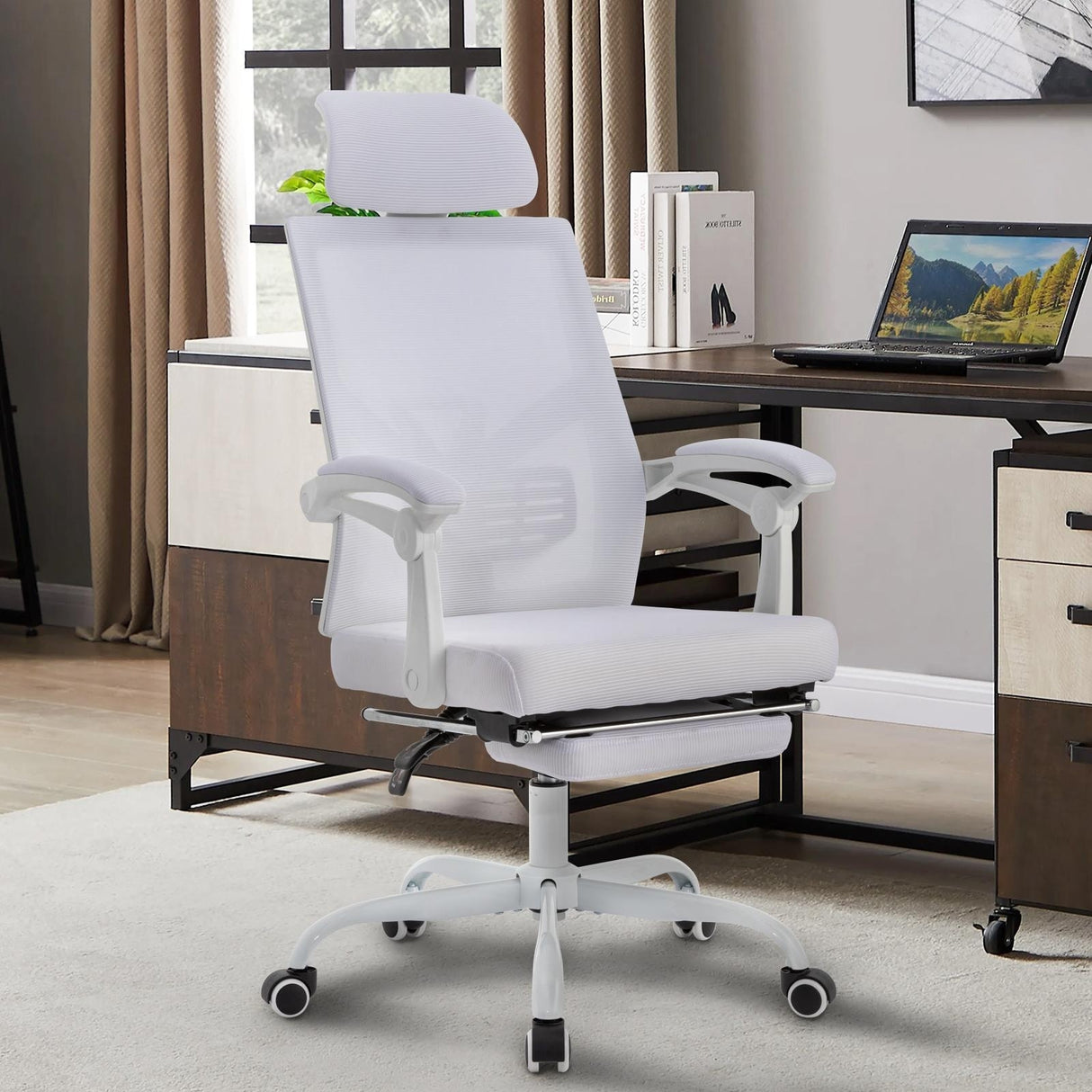 Office Chair With Foot Rest Ergonomic Swivel Mesh Task Office Chair