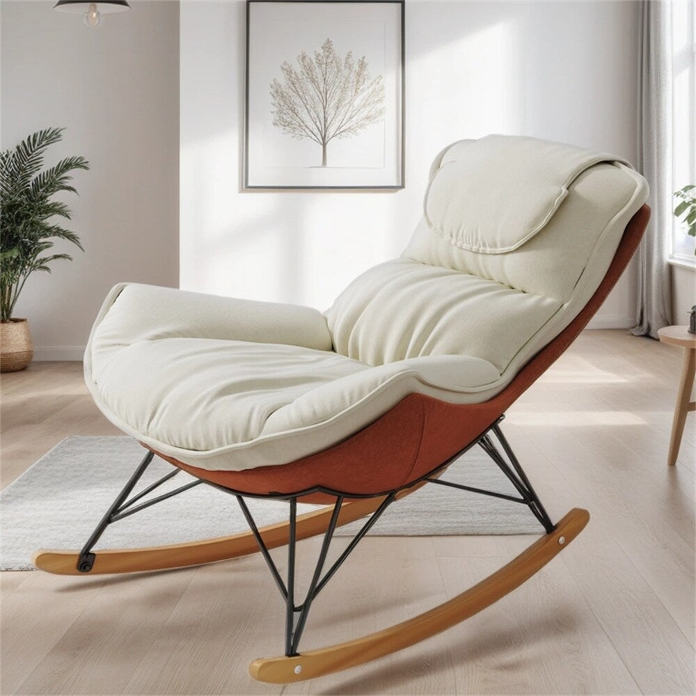 Ergonomic Rocking Chair with Detachable and Washable Seat Cushion