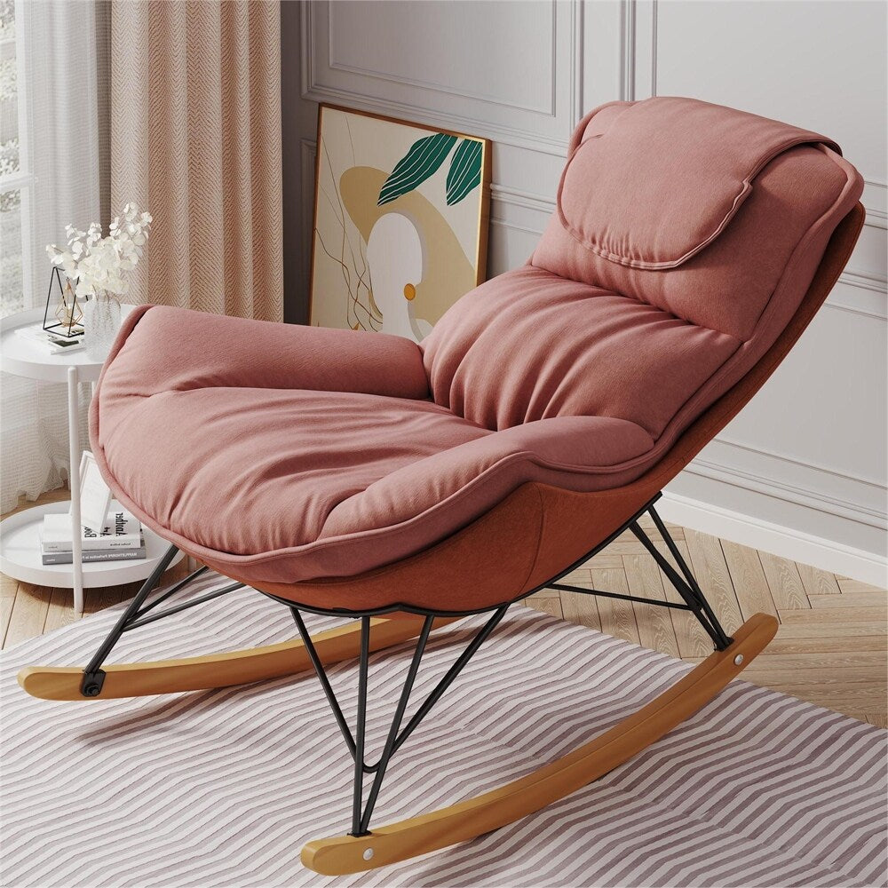 Ergonomic Rocking Chair with Detachable and Washable Seat Cushion