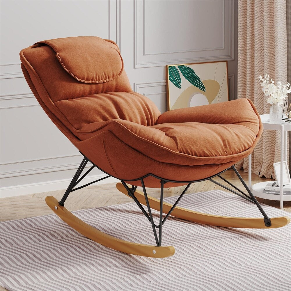 Ergonomic Rocking Chair with Detachable and Washable Seat Cushion