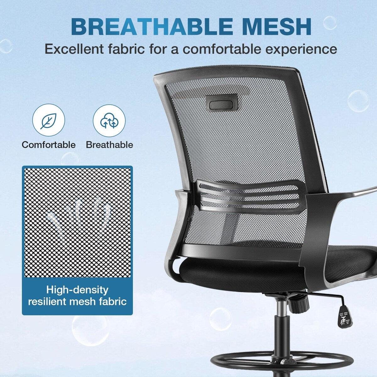Ergonomic Tall Office Chair Standing Desk Chair Adjustable Foot Ring