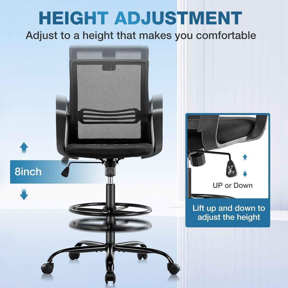 Ergonomic Tall Office Chair Standing Desk Chair Adjustable Foot Ring