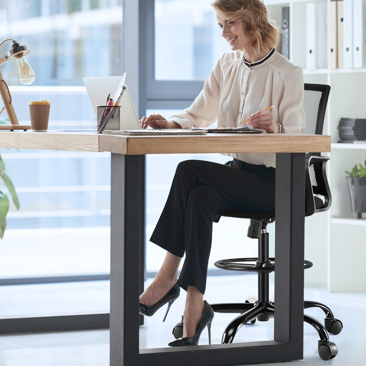 Ergonomic Tall Office Chair Standing Desk Chair Adjustable Foot Ring