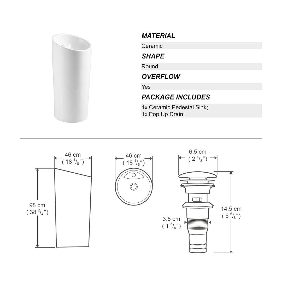 Eridanus Lido 38.5" Freestanding Circular Pedestal Bathroom Sink