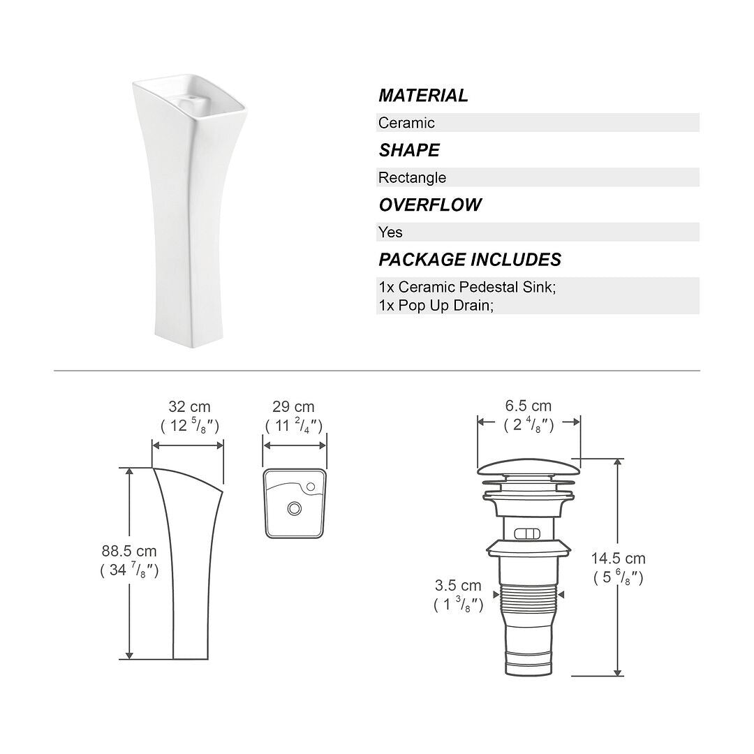 Eridanus Lido 35" Freestanding Vitreous China Cloakroom Pedestal Sink