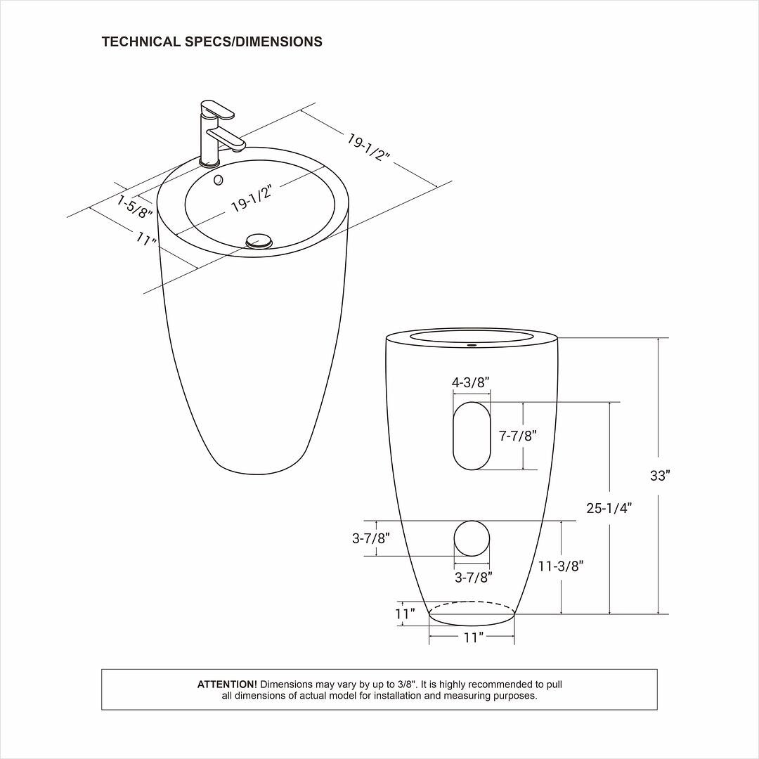 Eridanus Lido 33" One-Piece Circular Pedestal Bathroom Sink